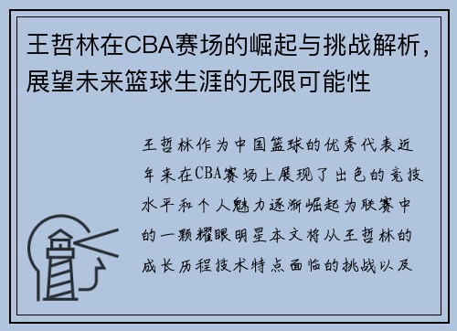 王哲林在CBA赛场的崛起与挑战解析，展望未来篮球生涯的无限可能性