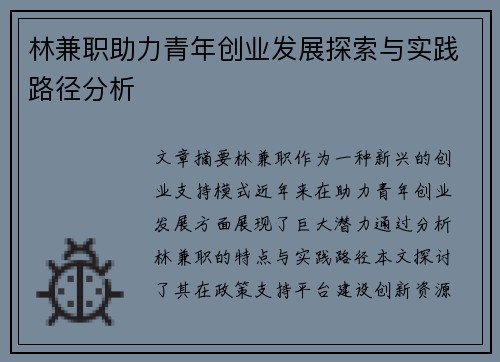 林兼职助力青年创业发展探索与实践路径分析