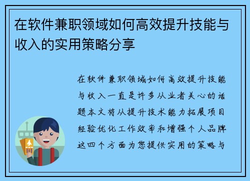 在软件兼职领域如何高效提升技能与收入的实用策略分享